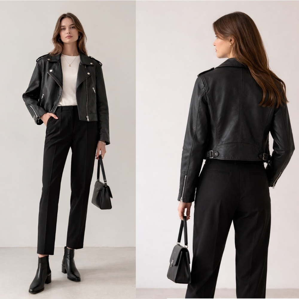 Lucky Brand Lamb Leather Black Moto Jacket Buckle Zip Grunge Biker Edgy Rodeo Sp